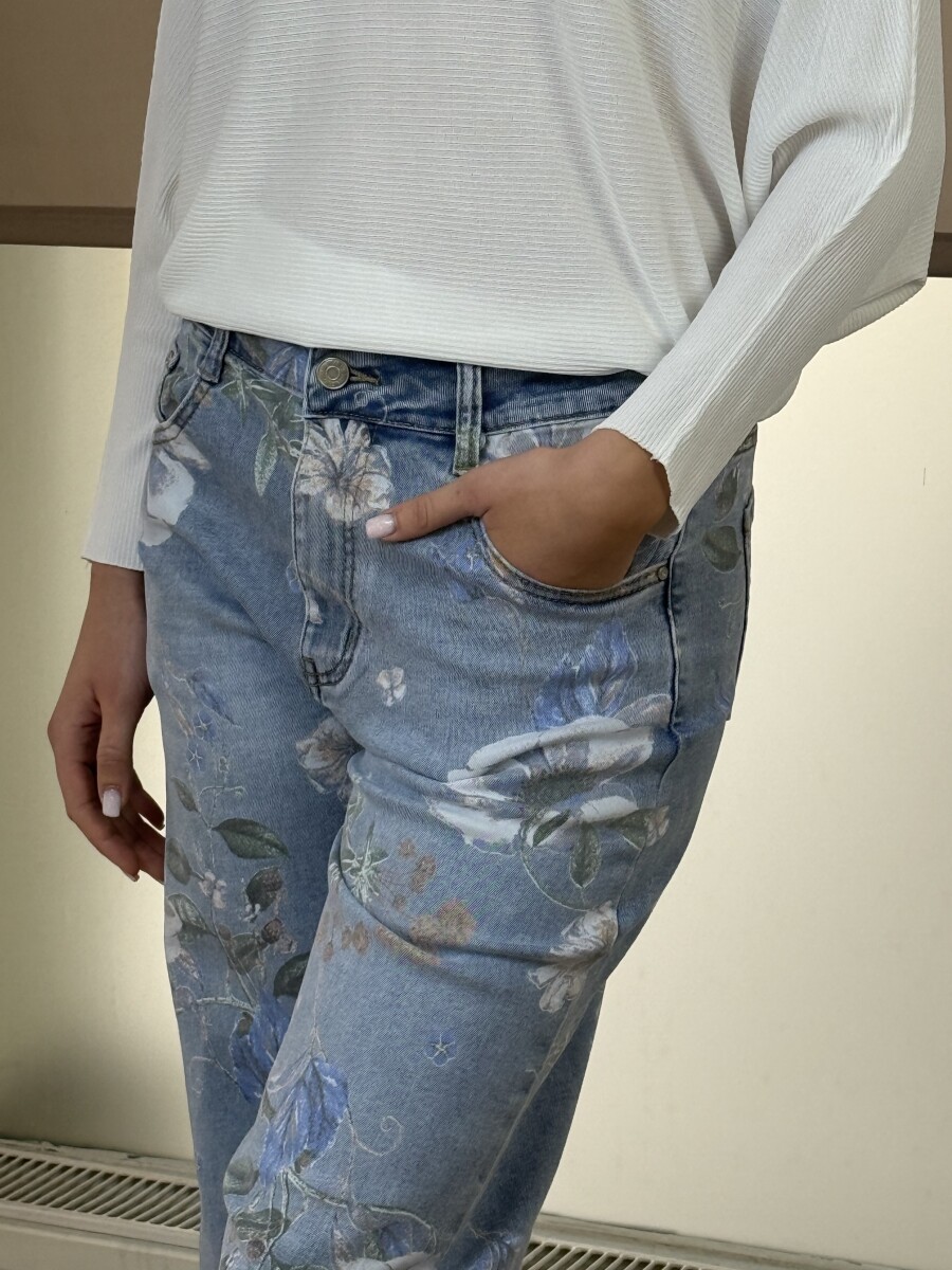 Bőszárú virágos farmer - világoskék - Kép 10