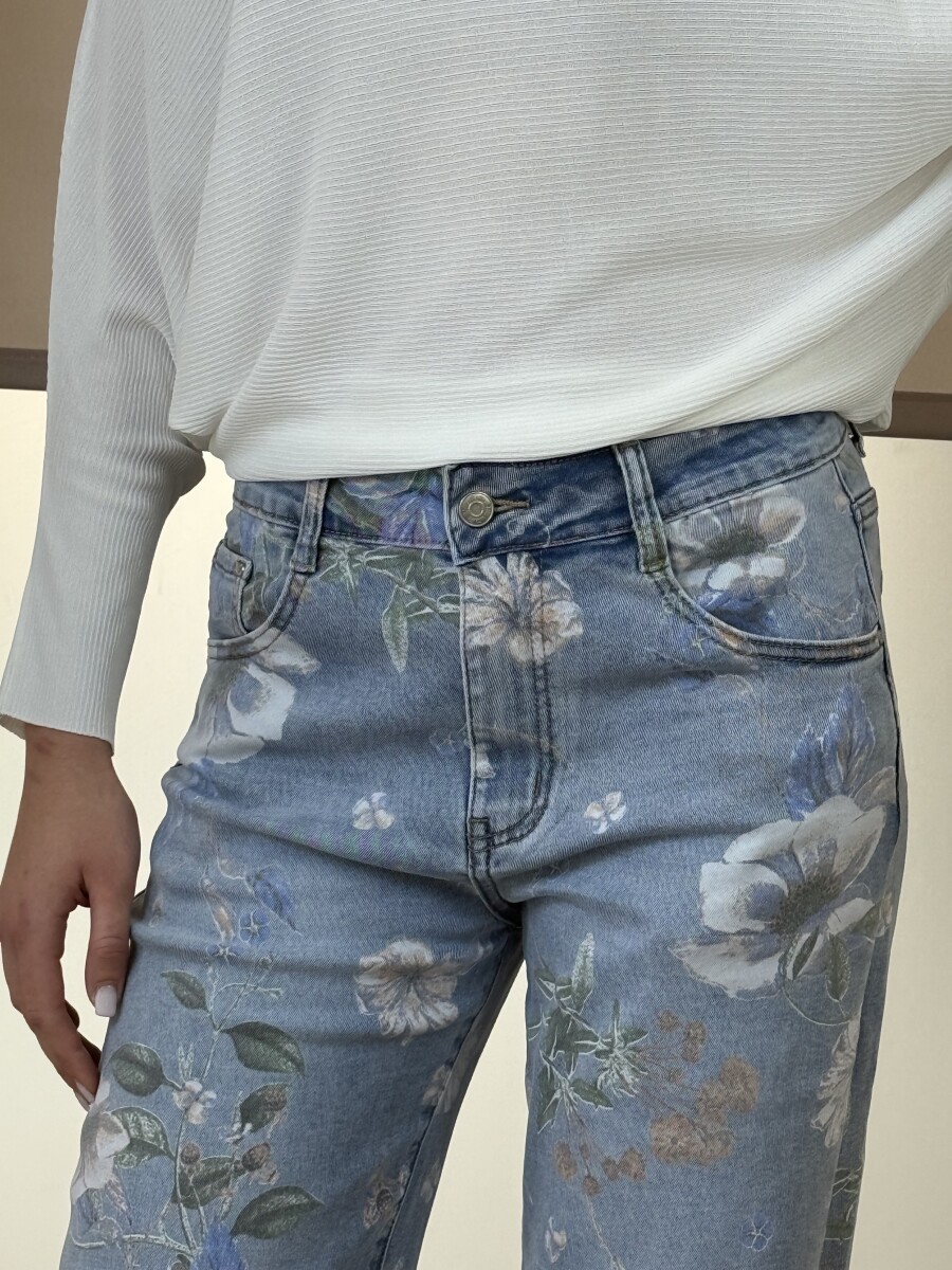 Bőszárú virágos farmer - világoskék - Kép 9