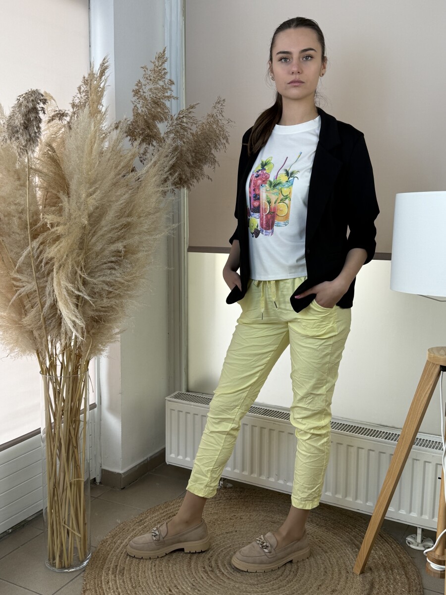 Kötős gyűrt hatású nadrág - sárga - Kép 13