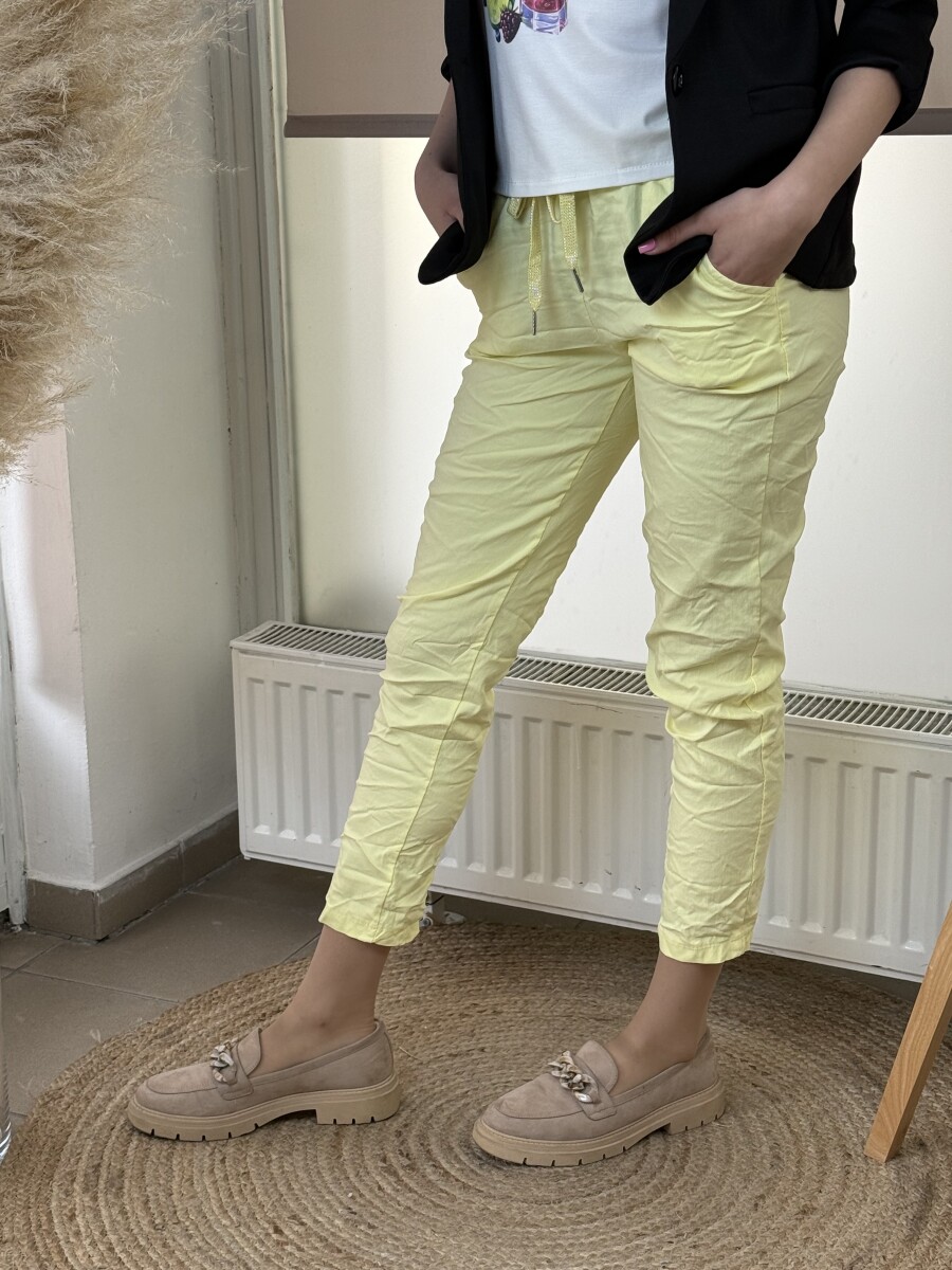 Kötős gyűrt hatású nadrág - sárga - Kép 9