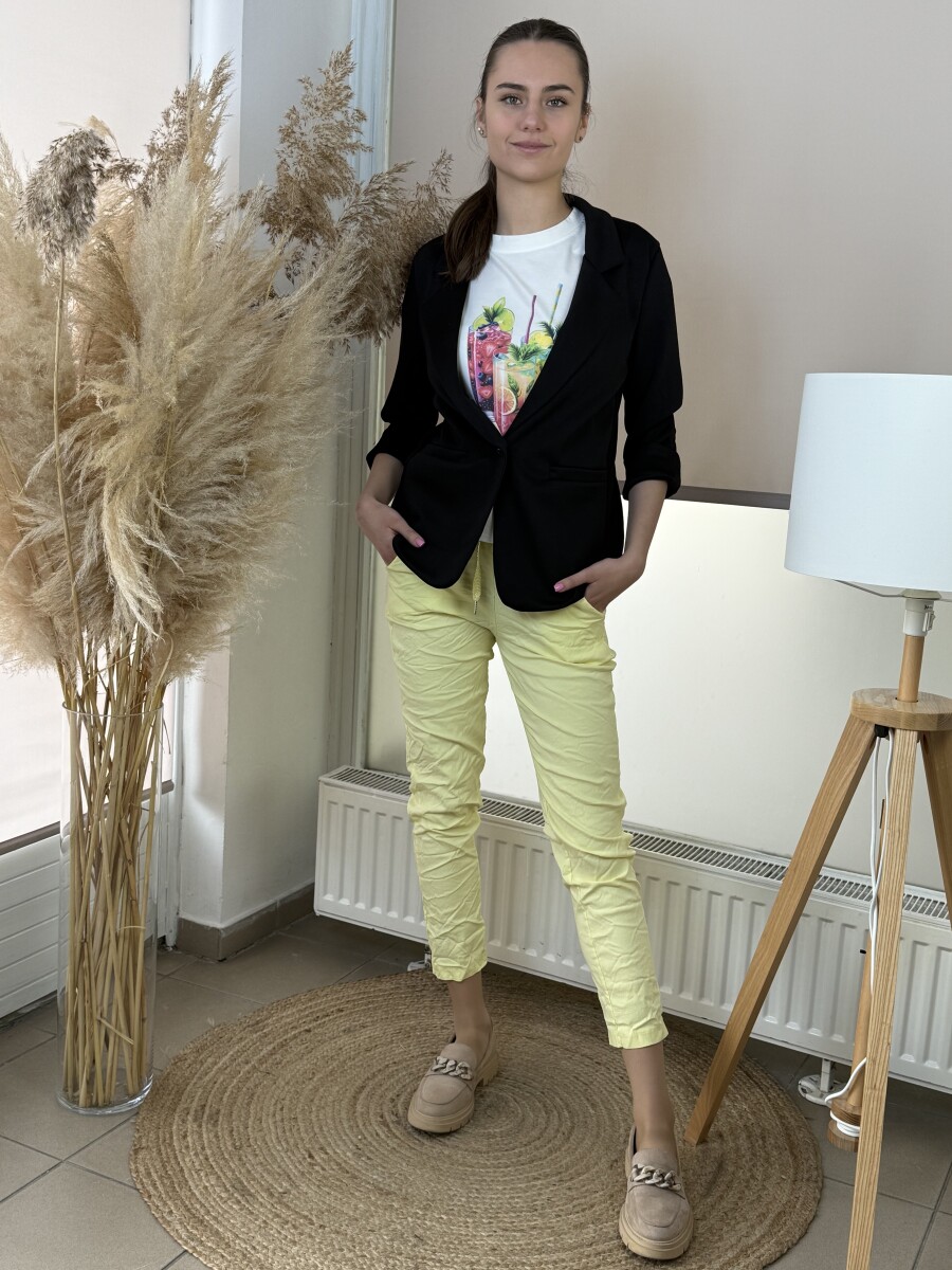 Kötős gyűrt hatású nadrág - sárga - Kép 6