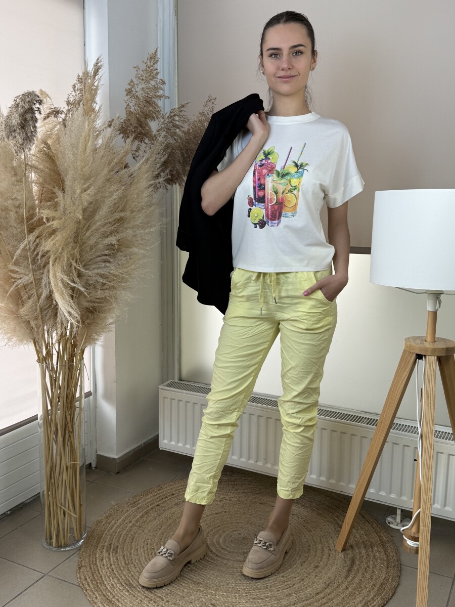 Kötős gyűrt hatású nadrág - sárga - Kép 8