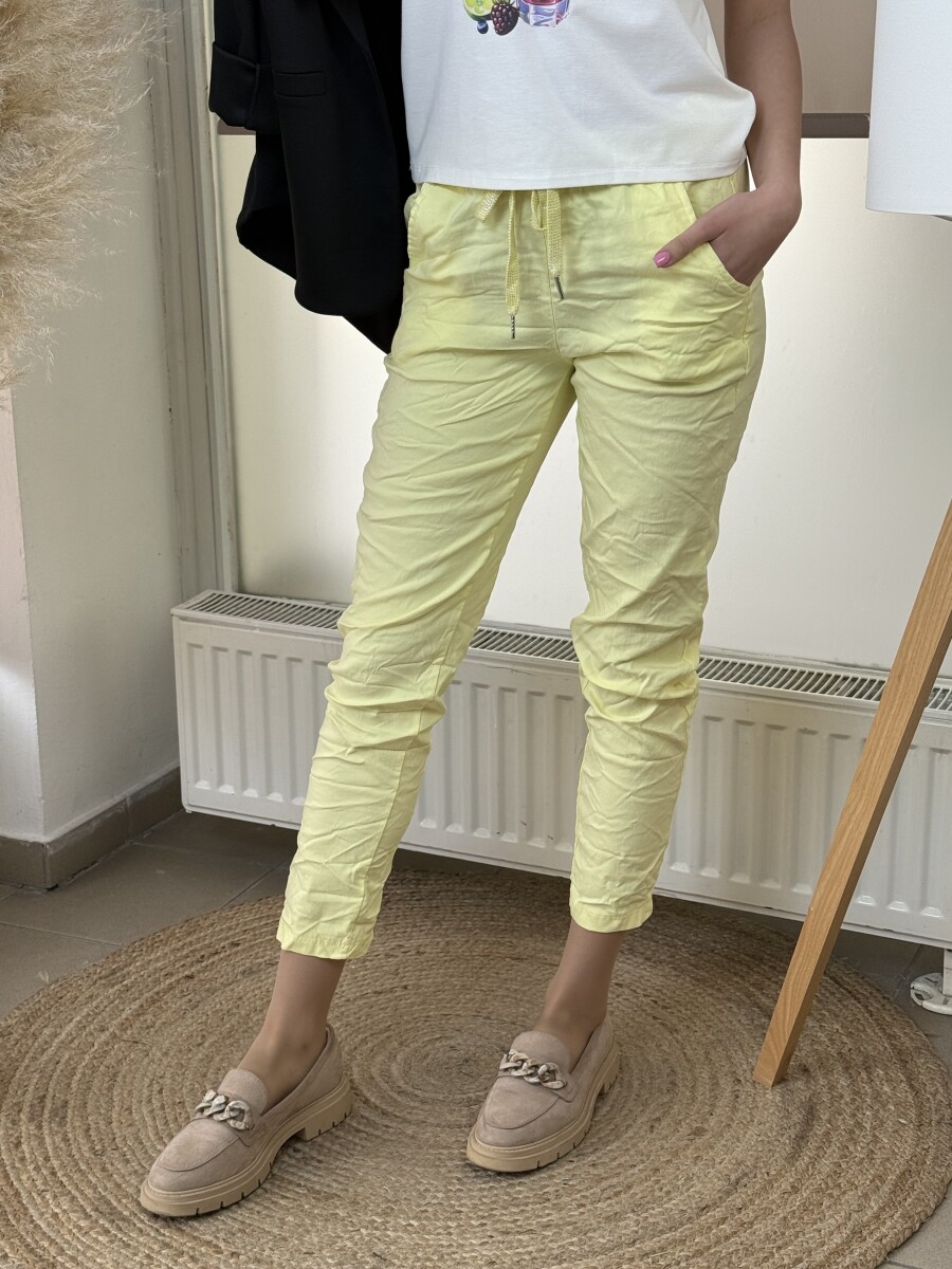 Kötős gyűrt hatású nadrág - sárga - Kép 3