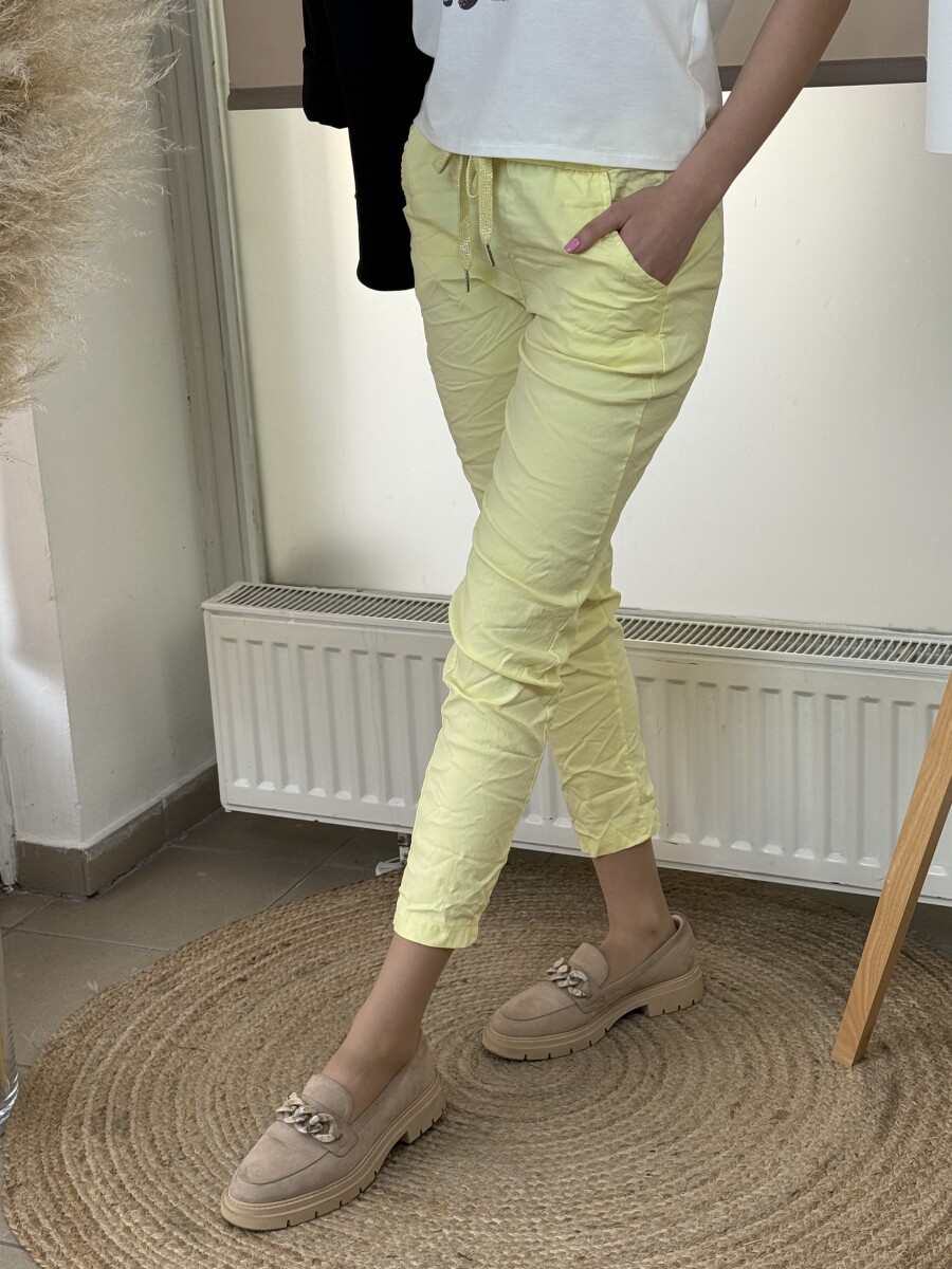 Kötős gyűrt hatású nadrág - sárga - Kép 4