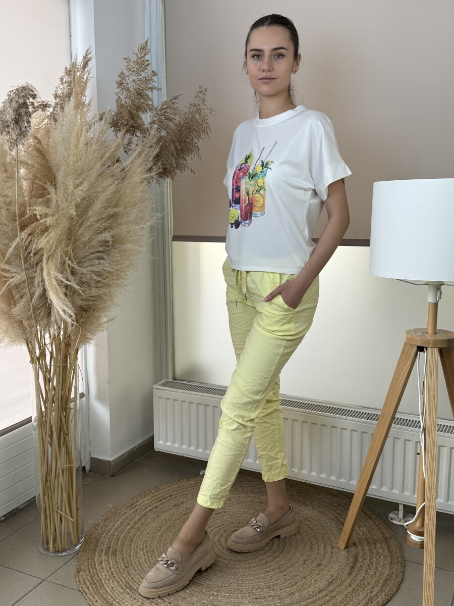 Kötős gyűrt hatású nadrág - sárga - Kép 11