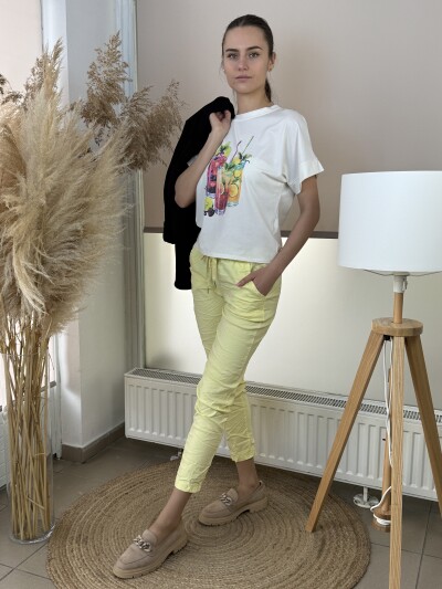 Kötős gyűrt hatású nadrág - sárga