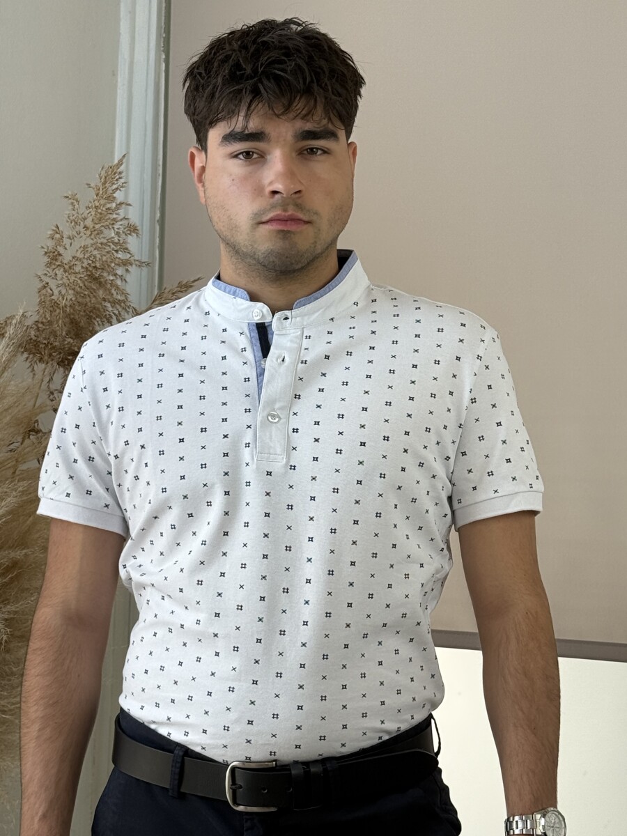 Álló galléros mintás póló - fehér - Kép 6