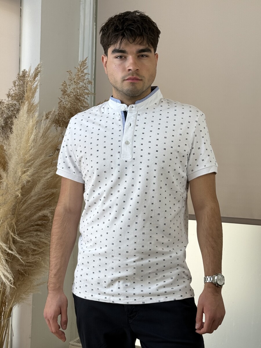 Álló galléros mintás póló - fehér - Kép 6