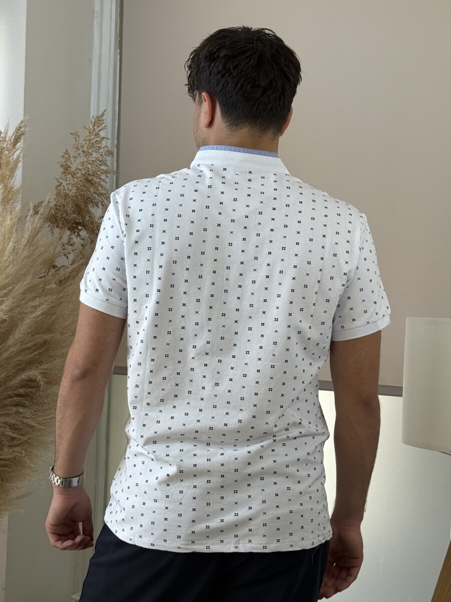 Álló galléros mintás póló - fehér - Kép 9