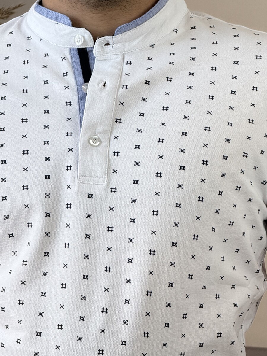 Álló galléros mintás póló - fehér - Kép 4