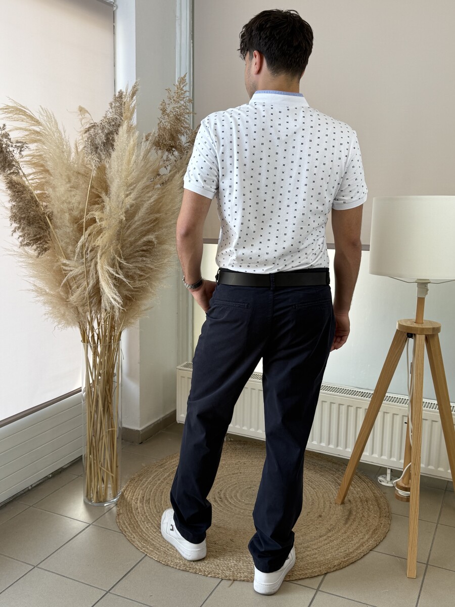 Álló galléros mintás póló - fehér - Kép 15