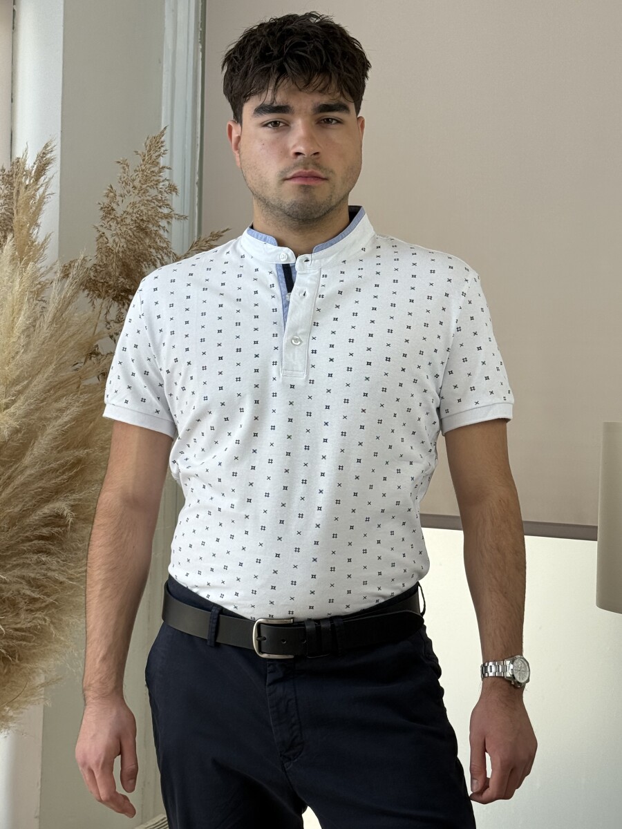 Álló galléros mintás póló - fehér - Kép 9