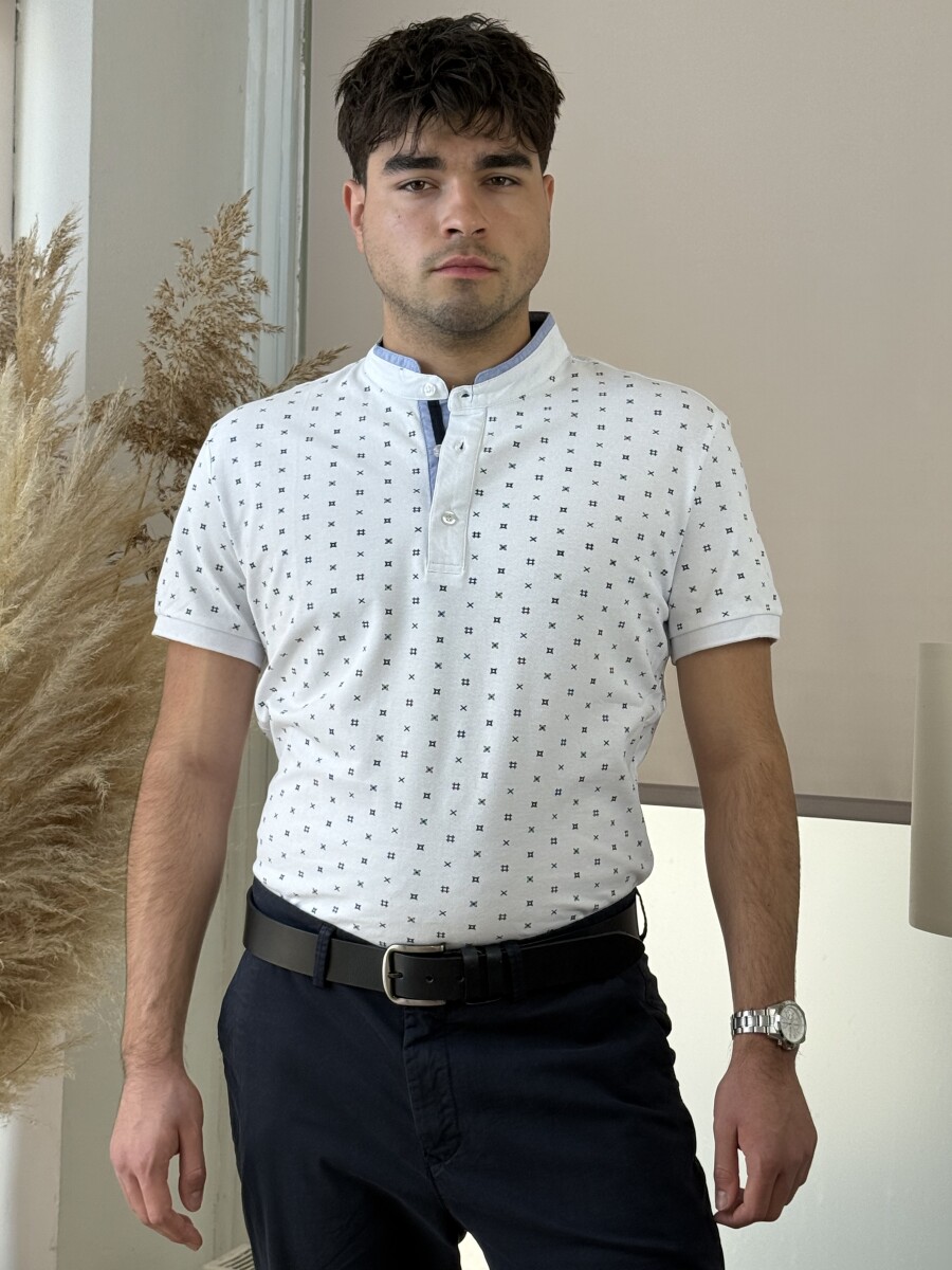 Álló galléros mintás póló - fehér - Kép 13