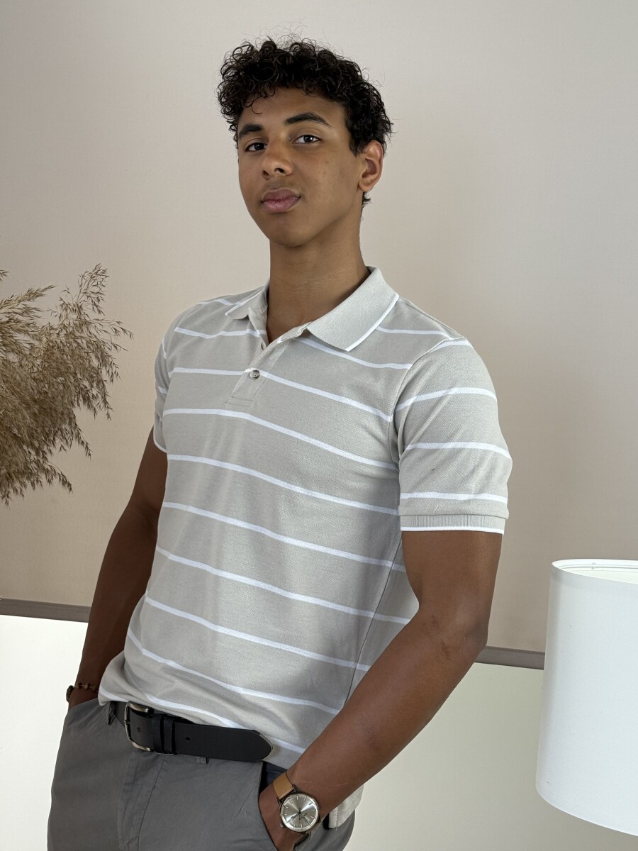 Galléros csíkos póló - bézs - Kép 2