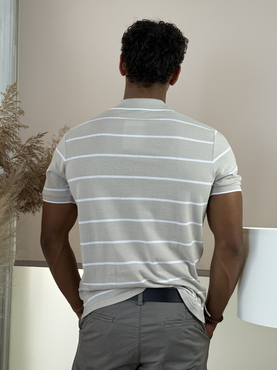 Galléros csíkos póló - bézs - Kép 14