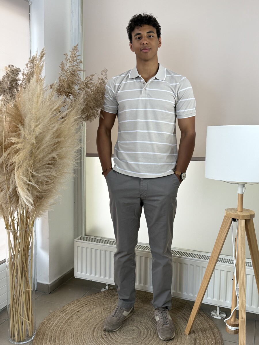 Galléros csíkos póló - bézs - Kép 10