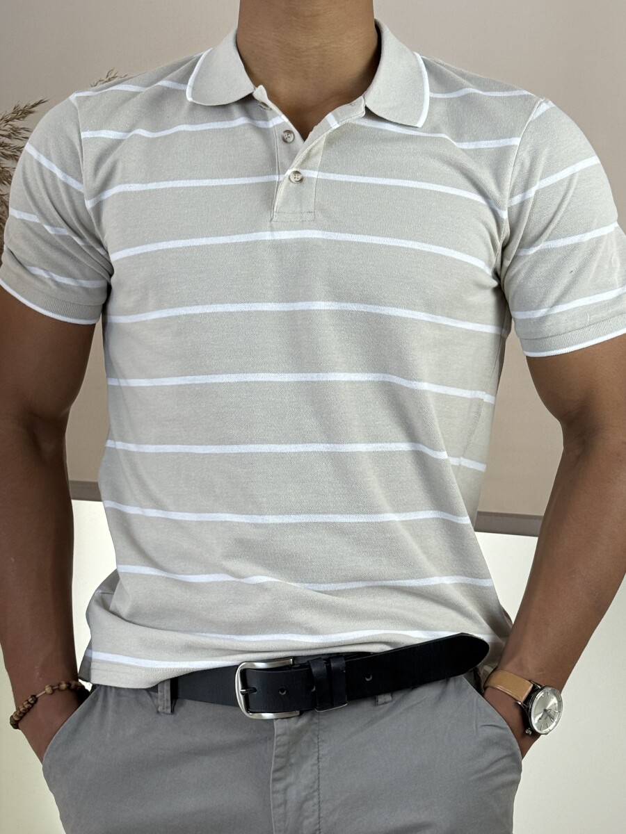 Galléros csíkos póló - bézs - Kép 9