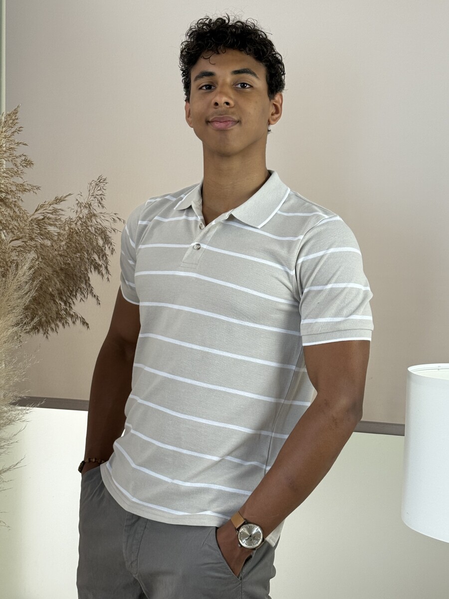 Galléros csíkos póló - bézs - Kép 7