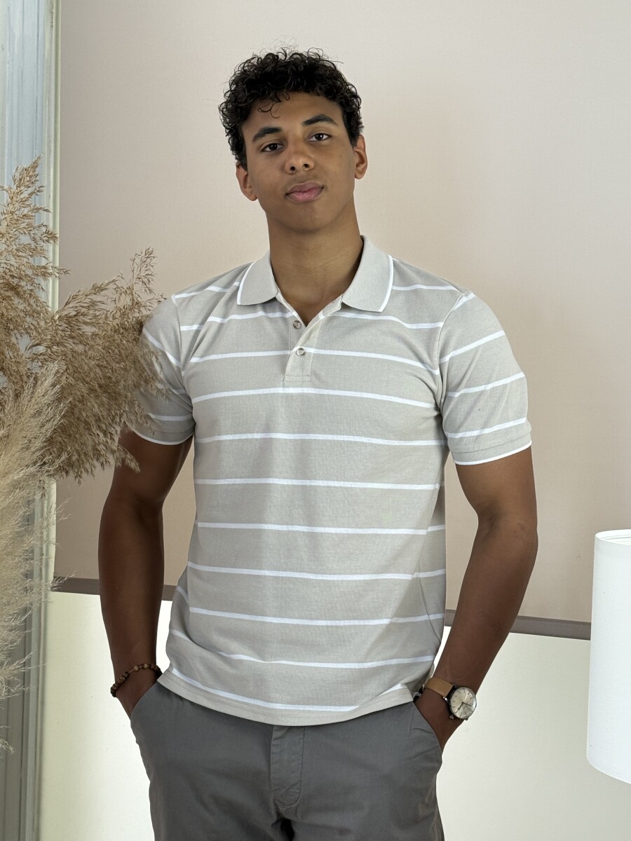 Galléros csíkos póló - bézs - Kép 15