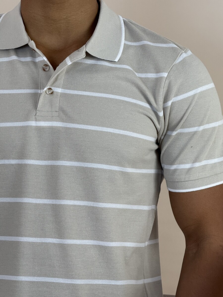 Galléros csíkos póló - bézs - Kép 6