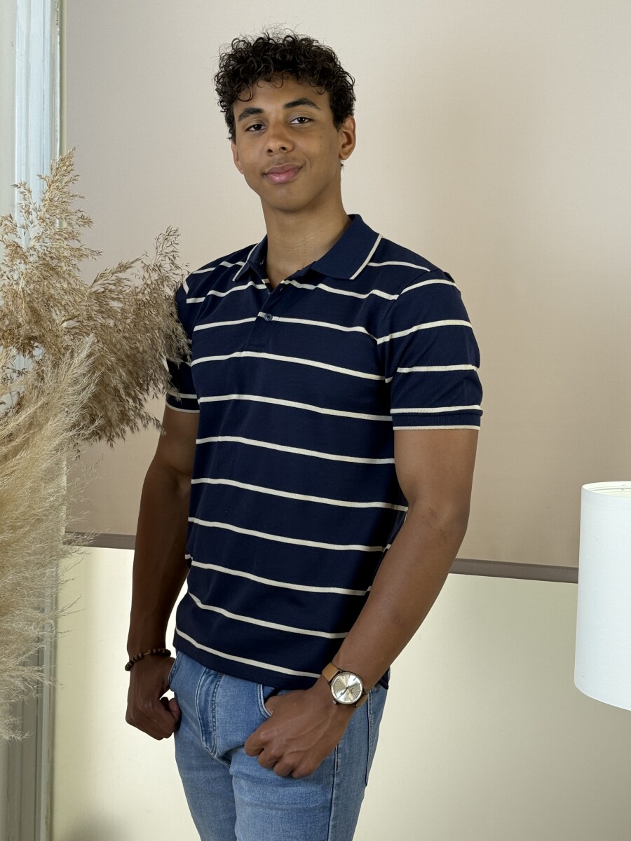 Galléros csíkos póló - sötétkék - Kép 2