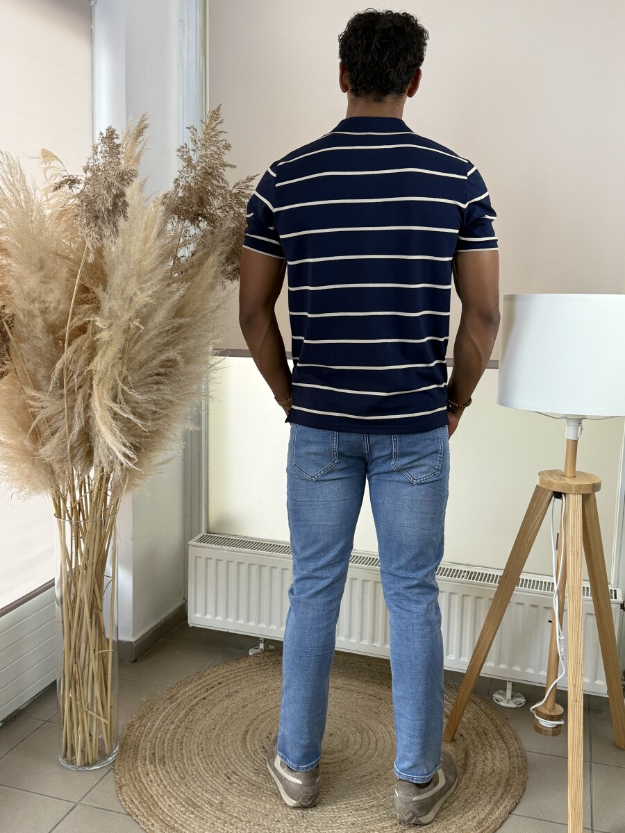 Galléros csíkos póló - sötétkék - Kép 8