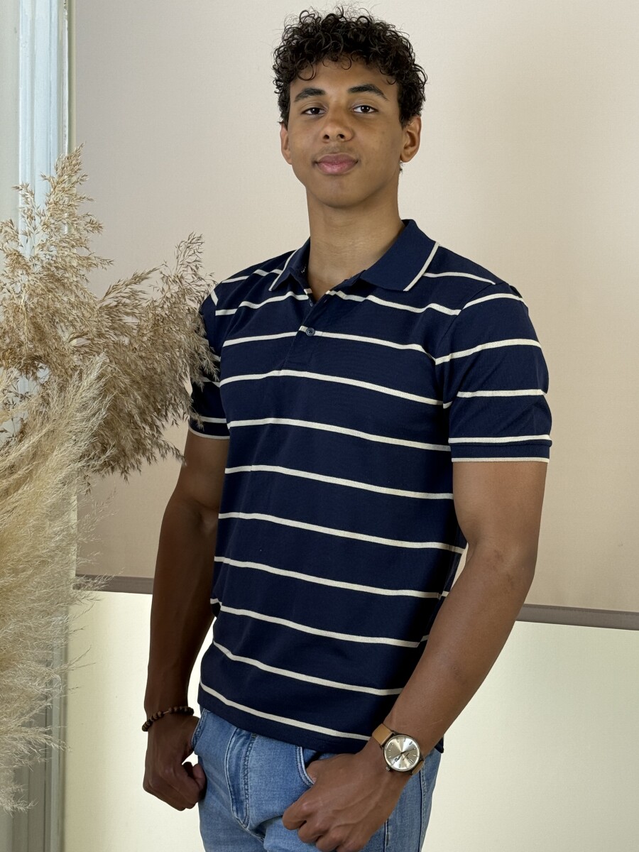 Galléros csíkos póló - sötétkék - Kép 6