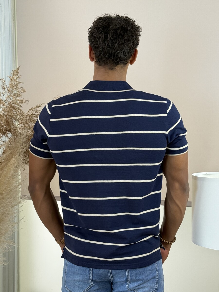 Galléros csíkos póló - sötétkék - Kép 7