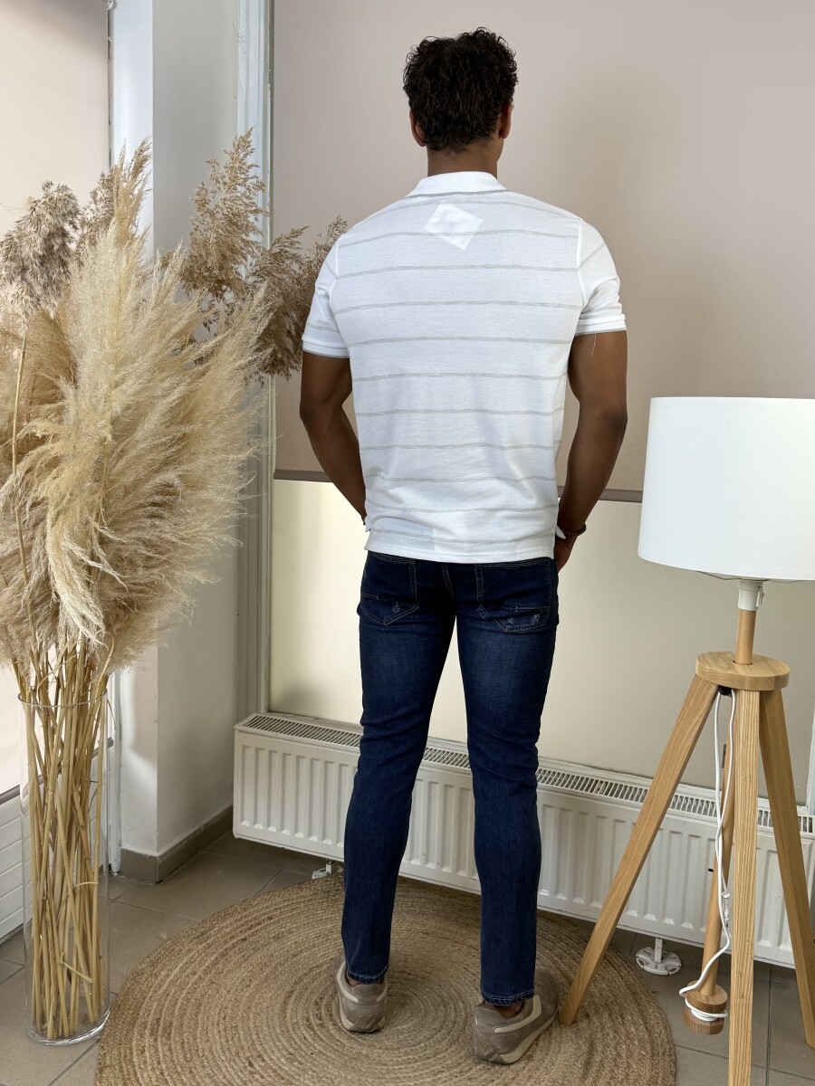 Galléros csíkos póló - fehér - Kép 9