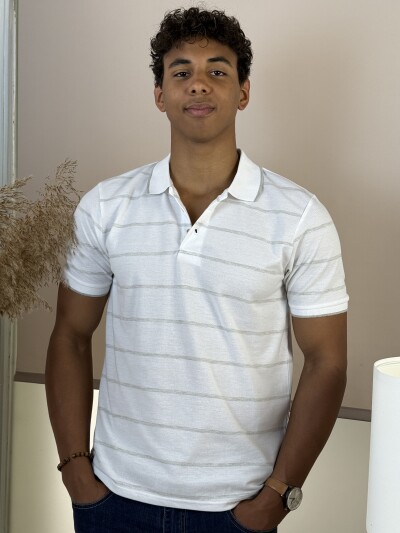 Galléros csíkos póló - fehér