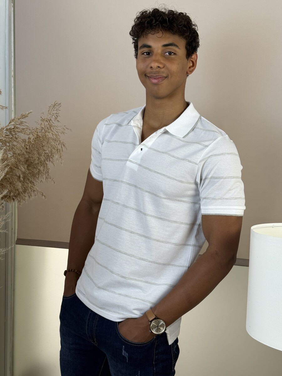 Galléros csíkos póló - fehér - Kép 2