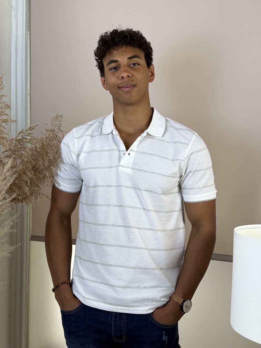 Galléros csíkos póló - fehér - Kép 6