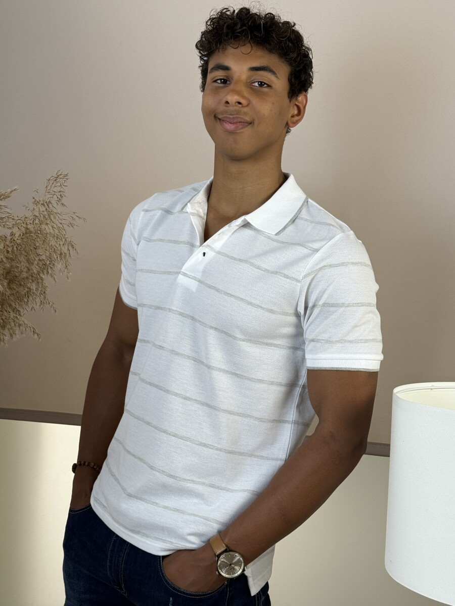 Galléros csíkos póló - fehér - Kép 7