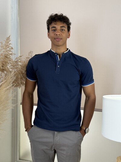 Álló galléros póló - sötétkék