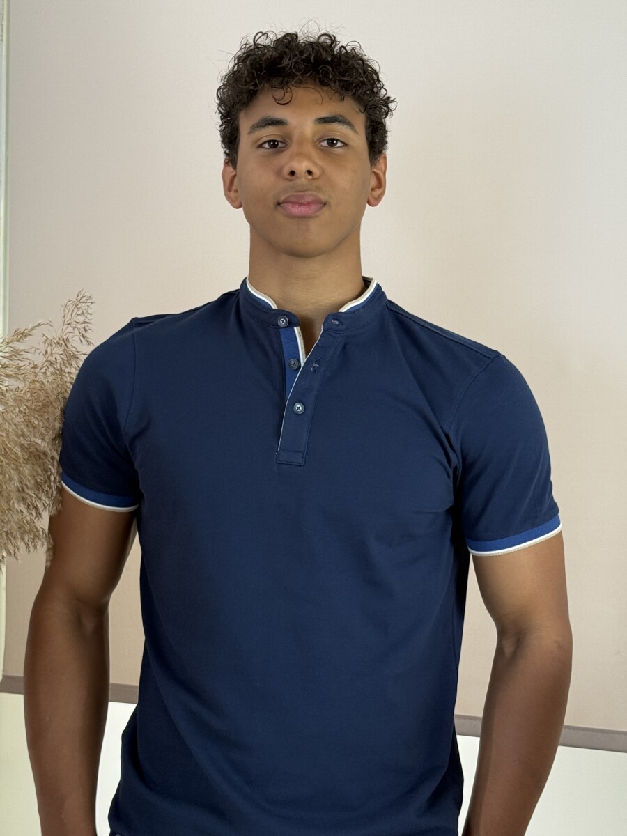 Álló galléros póló - sötétkék - Kép 6