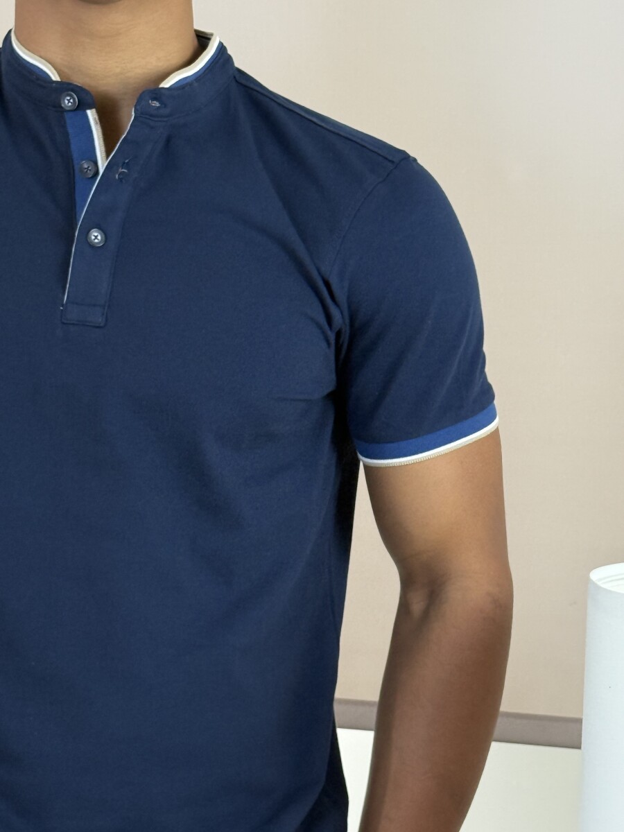 Álló galléros póló - sötétkék - Kép 5