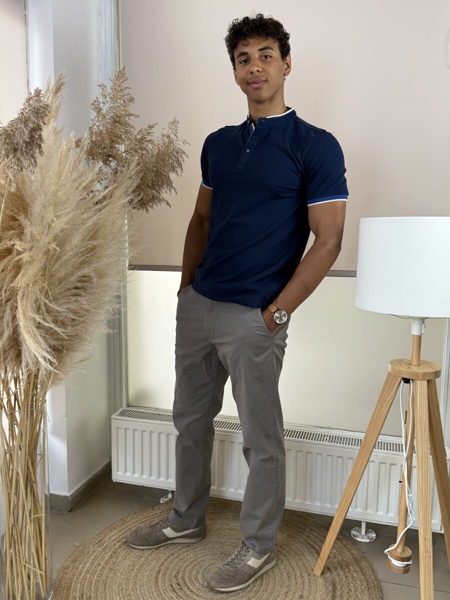 Álló galléros póló - sötétkék - Kép 3