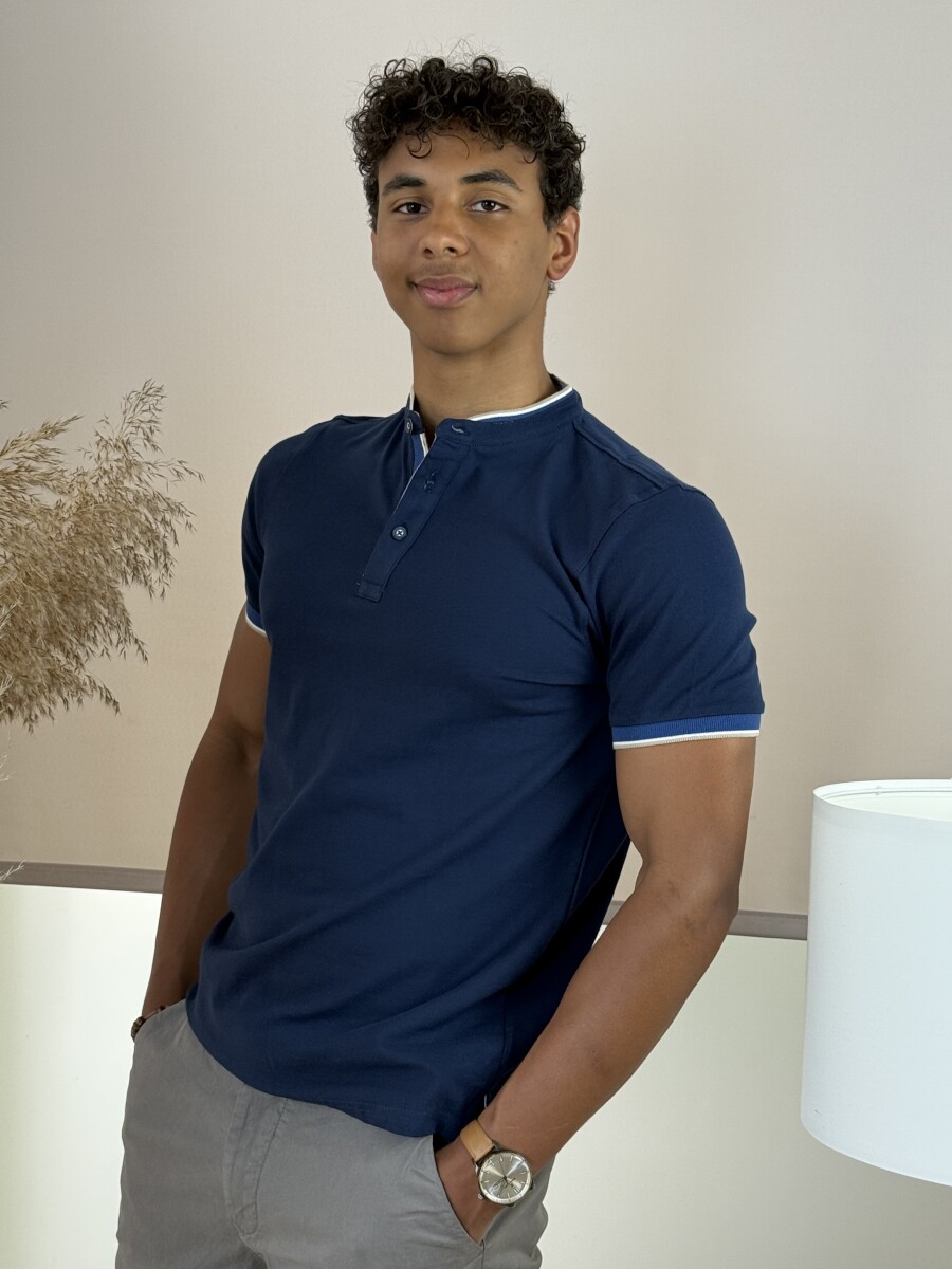 Álló galléros póló - sötétkék - Kép 2