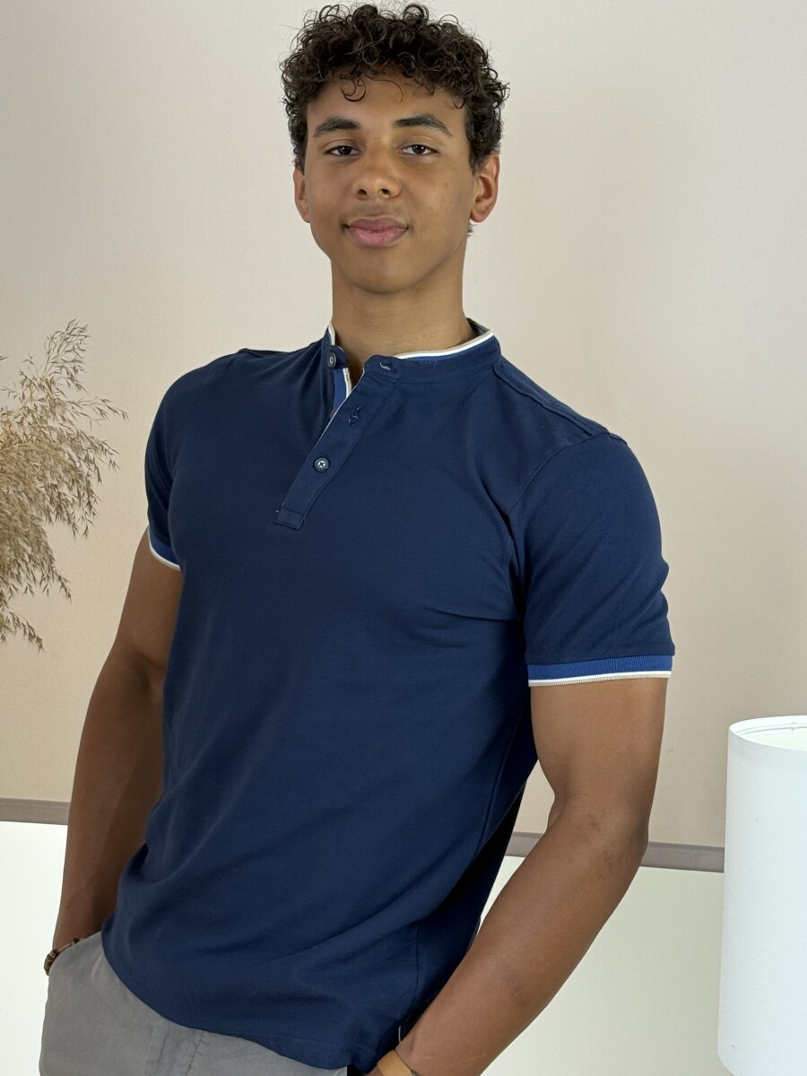 Álló galléros póló - sötétkék - Kép 7