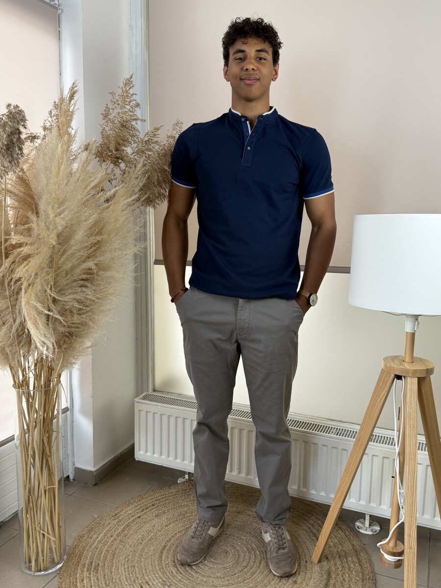 Álló galléros póló - sötétkék - Kép 4