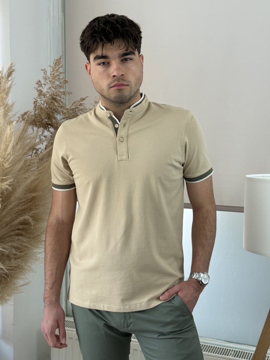 Álló galléros póló - camel - Kép 13