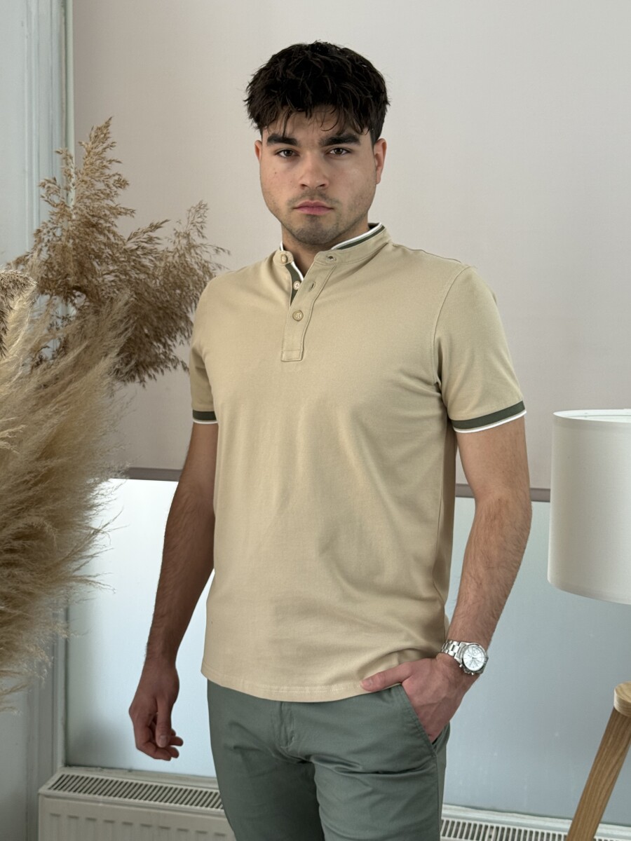 Álló galléros póló - camel - Kép 8