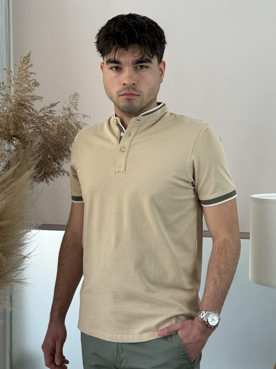 Álló galléros póló - camel - Kép 2