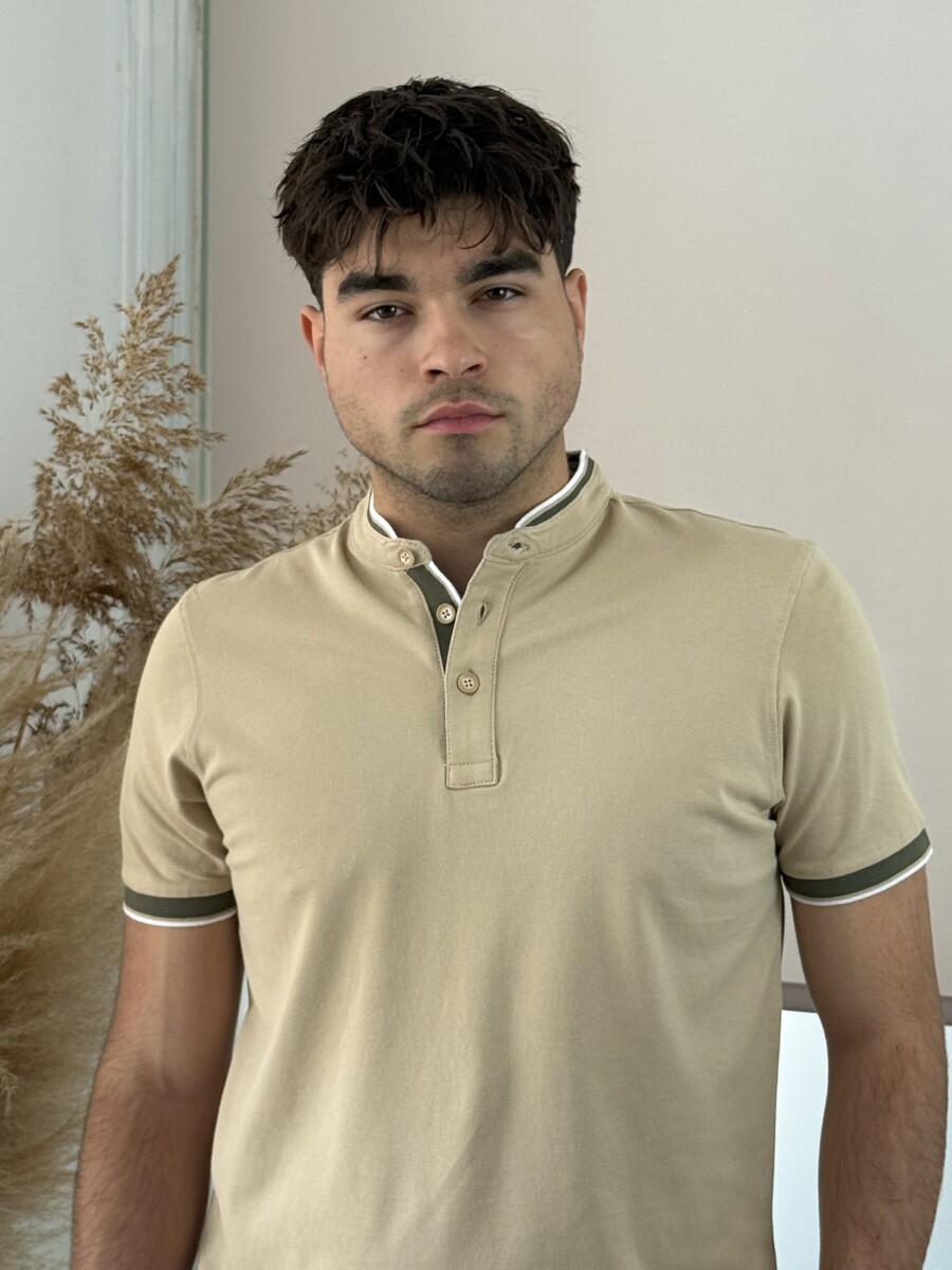 Álló galléros póló - camel - Kép 6