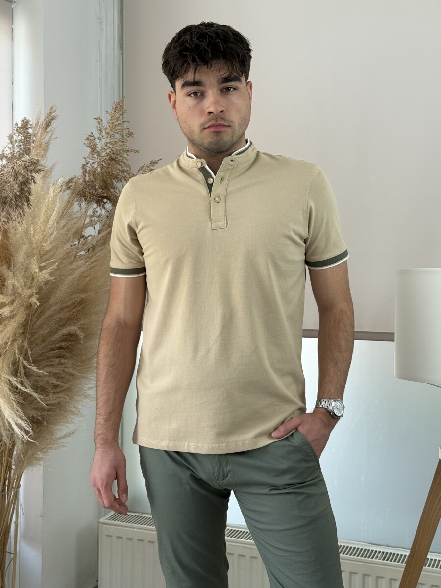 Álló galléros póló - camel - Kép 10