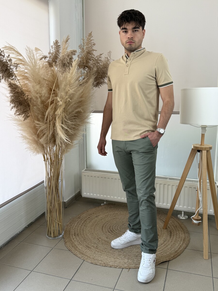 Álló galléros póló - camel - Kép 3