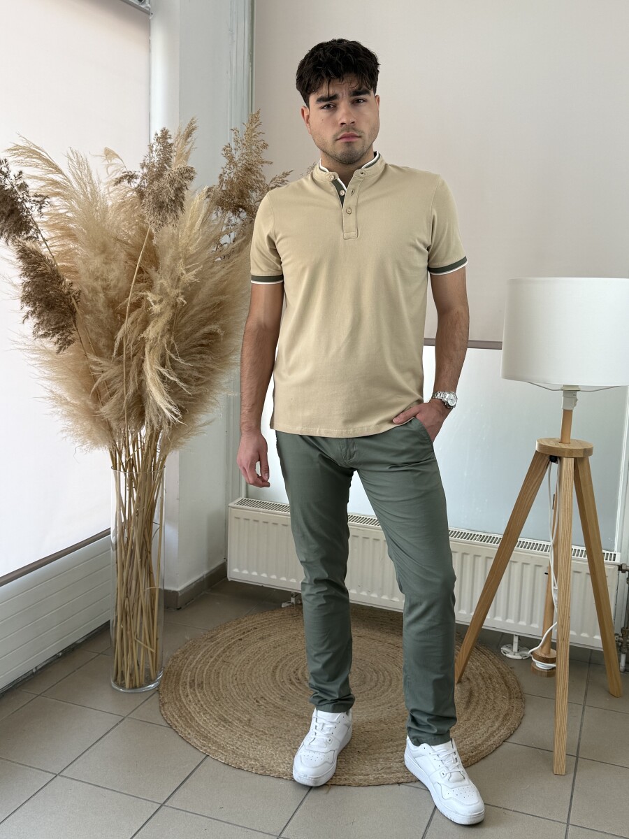 Álló galléros póló - camel - Kép 14