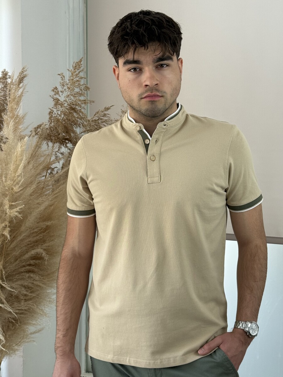 Álló galléros póló - camel - Kép 7