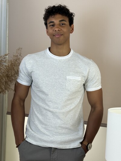 Kereknyakú zsebes póló - szürke