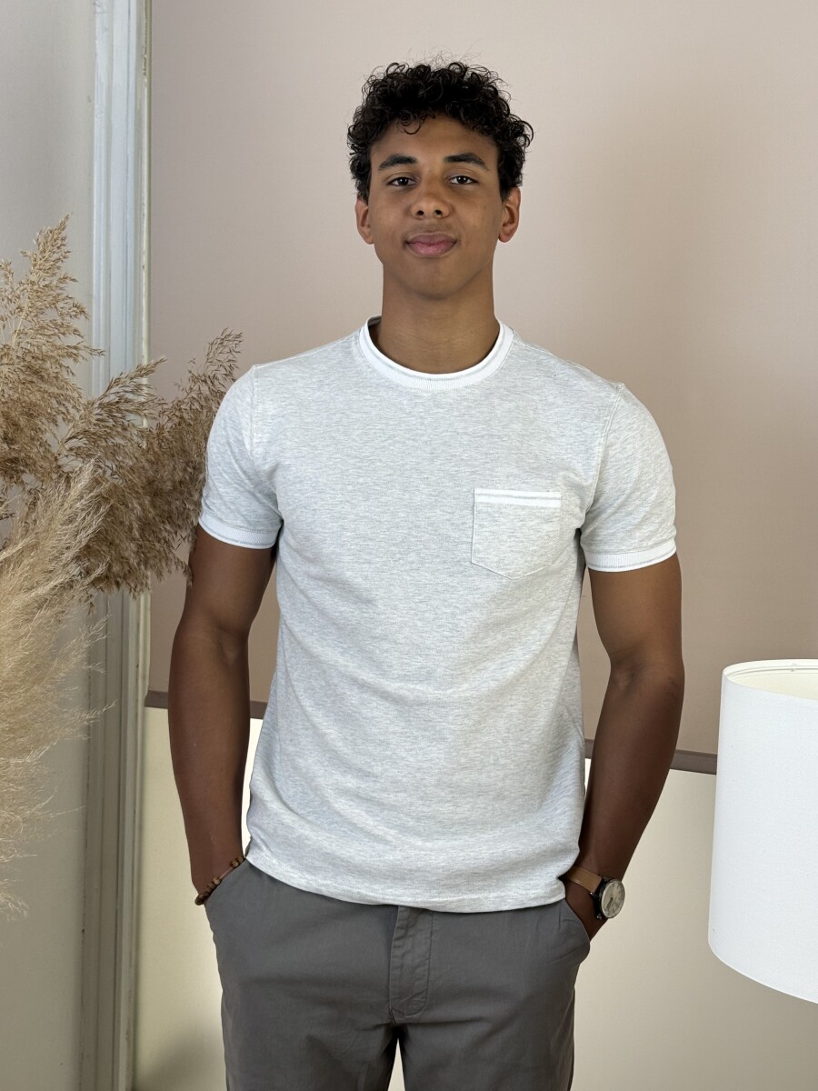 Kereknyakú zsebes póló - szürke - Kép 8